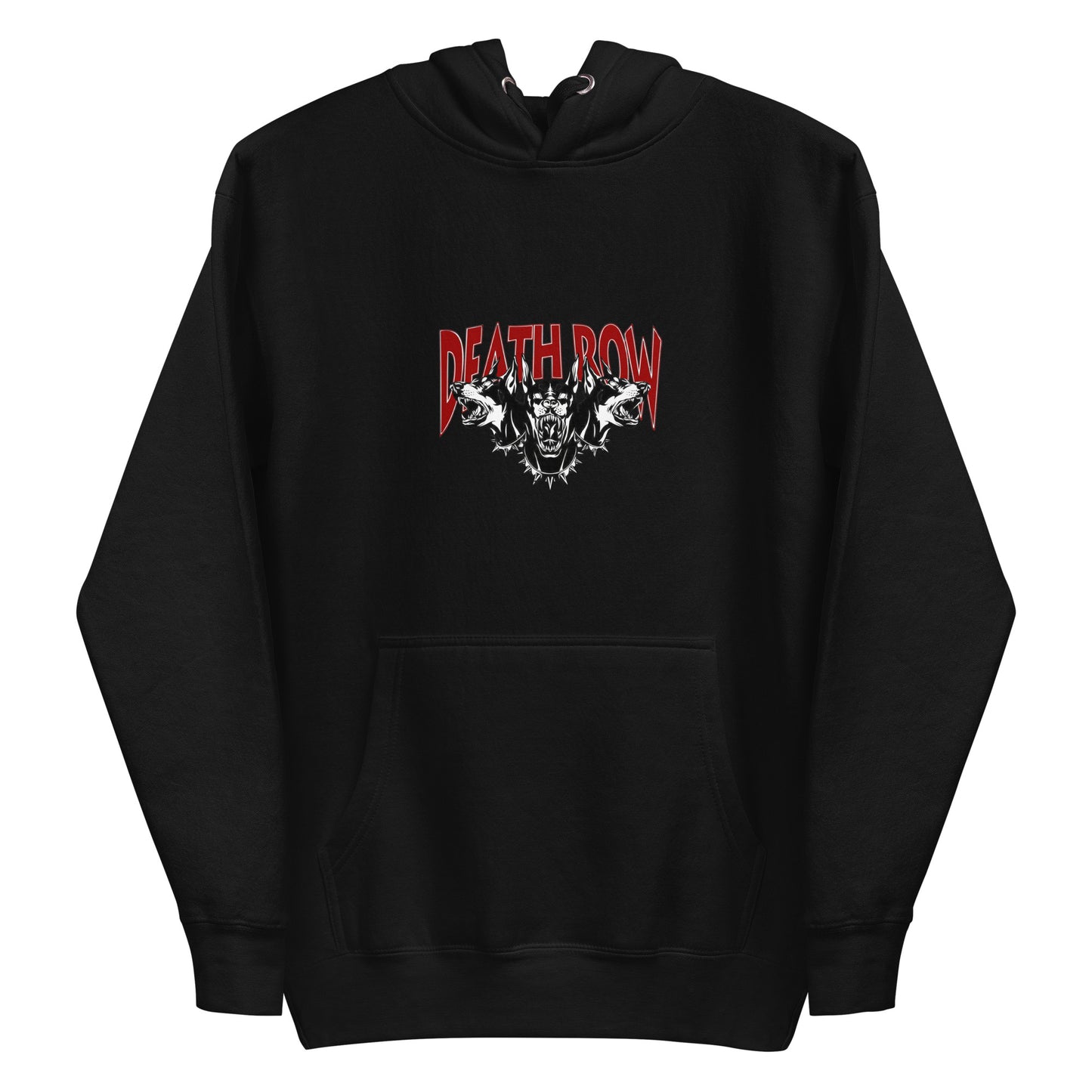 Black hoodie with 'DEATHROW' logo on the back against a gray background