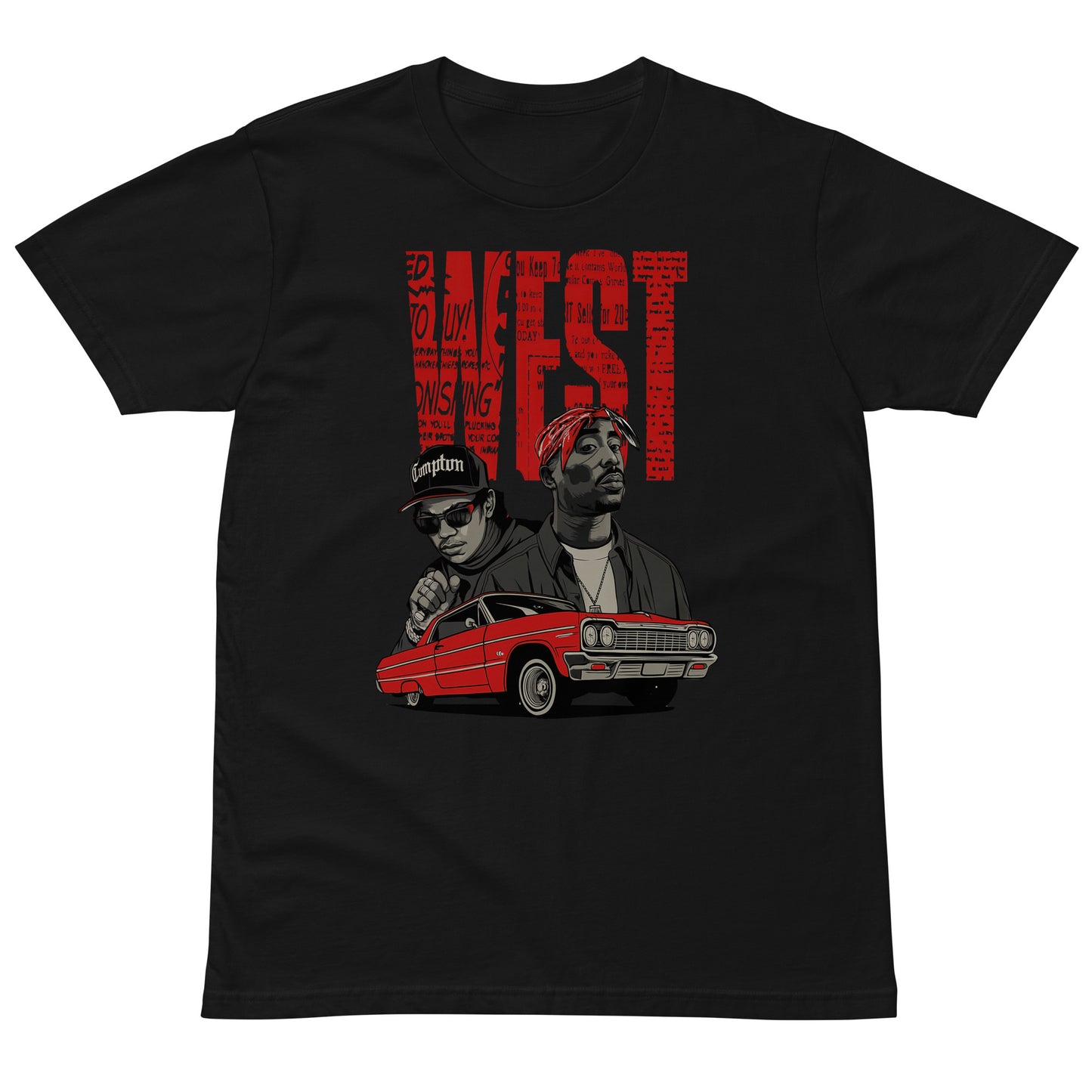 West Coast streetwear T-shirt featuring Impala, 2Pac, and Eazy-E – LowriderTV